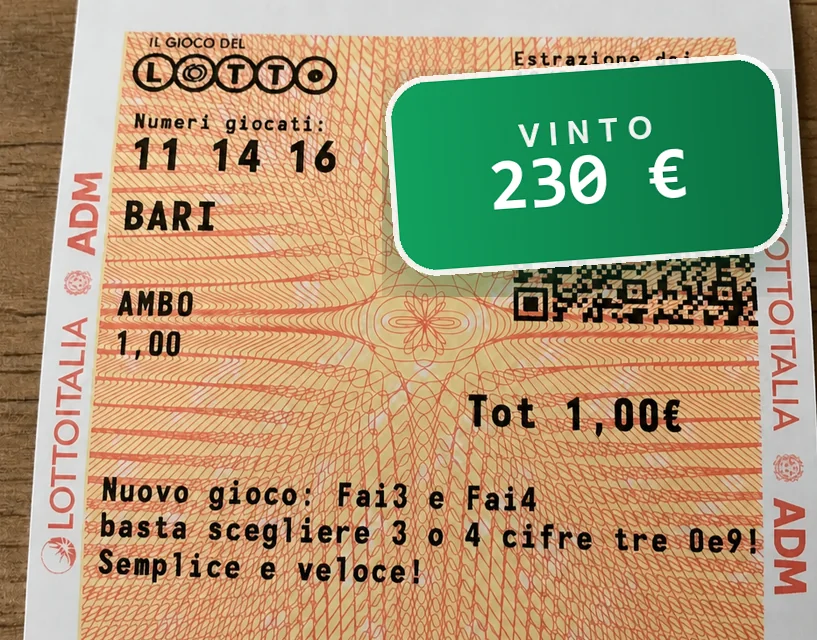 Schedina del Lotto: 11 14 16 giocati su Bari, 3 ambi nell'estrazione del 12 settembre 2026: vinti 230 euro