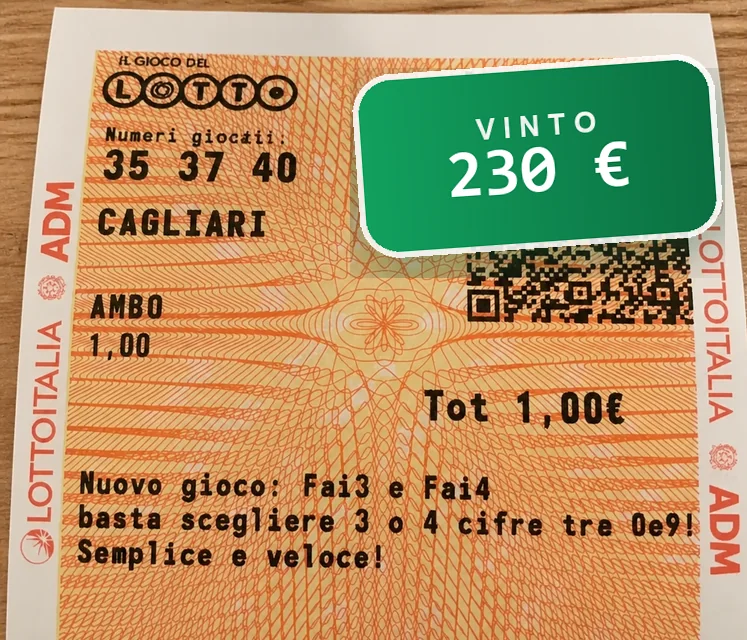Schedina del Lotto: 35 37 40 giocati su Cagliari, 3 ambi nell'estrazione del 19 marzo 2026: vinti 230 euro