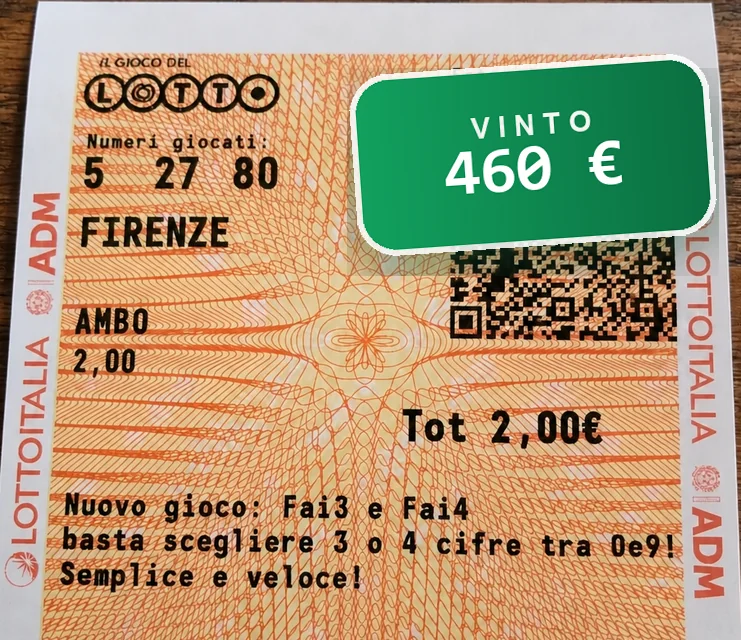 Schedina del Lotto: 05 27 80 giocati su Firenze, 3 ambi nell'estrazione del 19 settembre 2026: vinti 460 euro